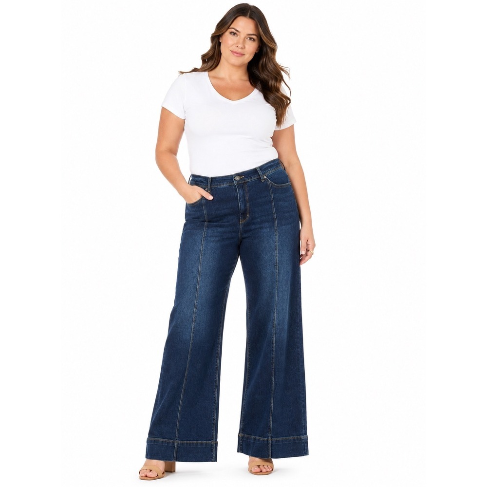 Curve Appeal Wide Leg Jeans Women's 16/33 Dark Wash Stretch Trouser Denim